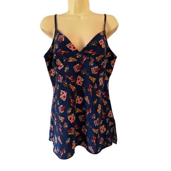 Handmade Vintage Novelty Print Silky Polyester Camisole Tunic Top Woman's 12 - Picture 1 of 7